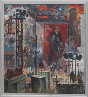 'Udarna komsomolska'; Construction site with an image of Lenin by 
																			Dubina Nikolay Alekseevich