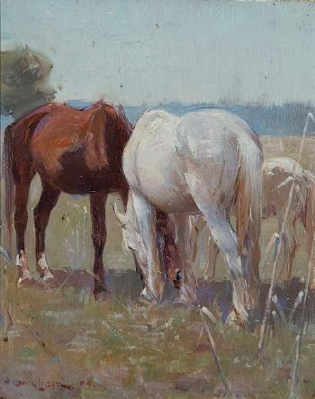 Grazing horses by 
																	Henry Glede Garlick