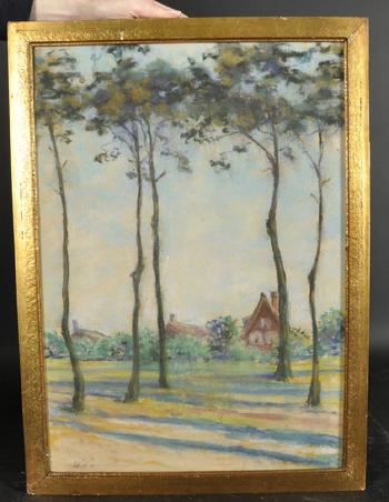Tall Trees with Cottages beyond by 
																			Walter Leistikow