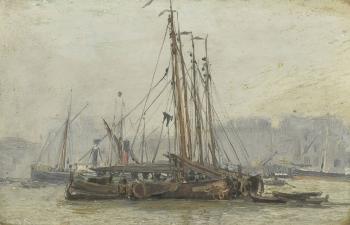 Ships in Dock by 
																			Frederick Jacques Sang