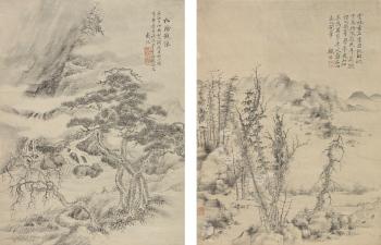 Landscape After Ni Zan, Gazing Waterfall Under Pines by 
																	 Dai Xi