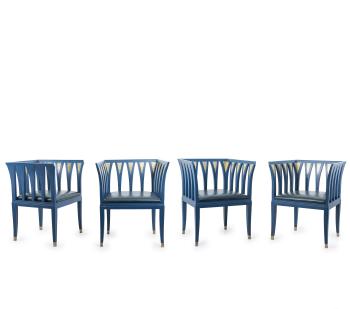 Four Blue armchairs by 
																			 Adelta