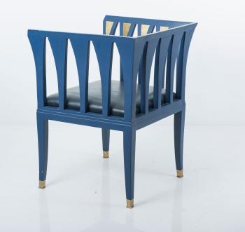 Four Blue armchairs by 
																			Eliel Saarinen