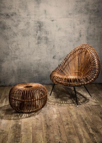 Wicker chair and ottoman by 
																			 Edition Rougier