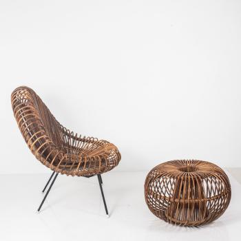 Wicker chair and ottoman by 
																			 Edition Rougier