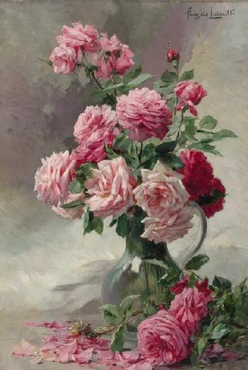 A Vase of Pink Roses by 
																	Albert Tibule Furcy de Lavault