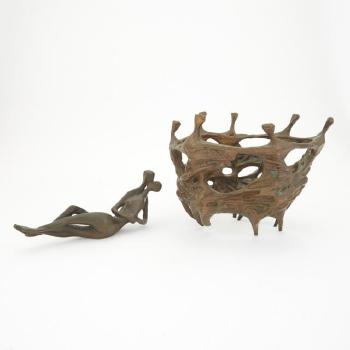 Two German Patinated Bronze Abstract Figural Sculptures by 
																	Ursula Hanke-Forster