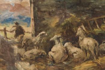 Highlander And Sheep By The Hay Feeder
 by 
																			Tadeusz Rybkowski