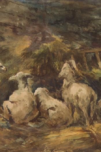 Highlander And Sheep By The Hay Feeder
 by 
																			Tadeusz Rybkowski
