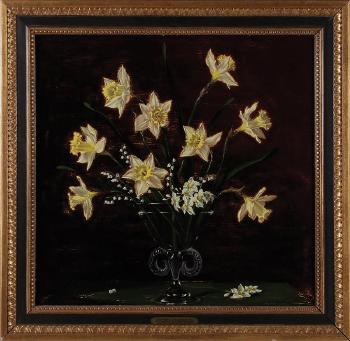 Daffodils in a lalique by 
																			Frank H Redelius
