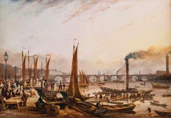 Figures And Steam Packets On The Thames, St. Paul's Cathedral Beyond by 
																	William Turner de Londe