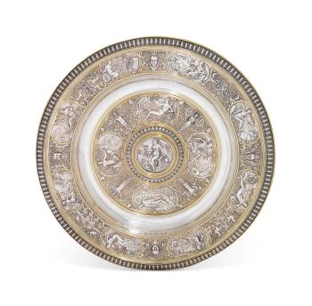 A Victorian Parcel-gilt Silver Dish After The Temperantia Basin by 
																	Frederick Elkington