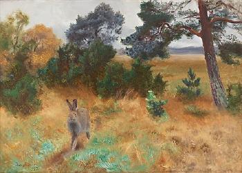 Autumn landscape with a hare by 
																			Bruno Liljefors