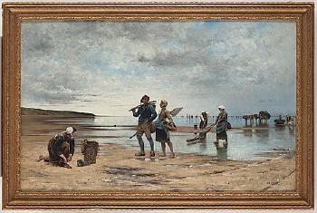 French beach scene by 
																			August Hagborg