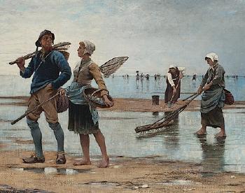 French beach scene by 
																			August Hagborg