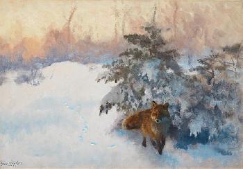 Winter landscape with fox by 
																			Bruno Liljefors