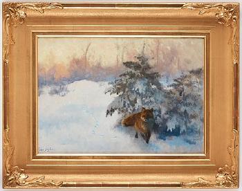 Winter landscape with fox by 
																			Bruno Liljefors