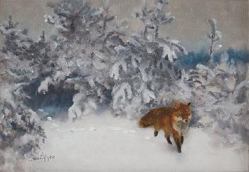 Fox in winter landscape by 
																			Bruno Liljefors