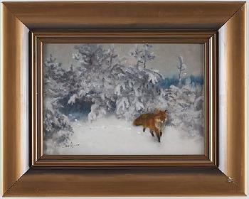 Fox in winter landscape by 
																			Bruno Liljefors