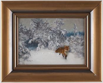 Fox in winter landscape by 
																			Bruno Liljefors