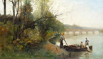 Franskt flodlandskap by 
																			Gustav Adelsward