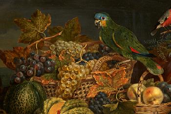 Still life with birds and fruits by 
																			Anton Friedrich Harms