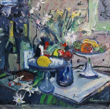 Still Life with Flowers, Fruit and Wine by 
																			Joe Hargan