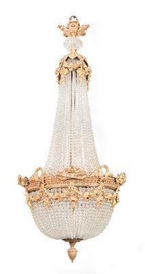 Large Neo-Classical revival bronze basket chandelier by 
																	 Unknown Lighting Maker