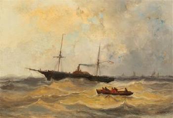 Austrian Steamship on Rough Seas by 
																			Josef Carl Berthold Puttner