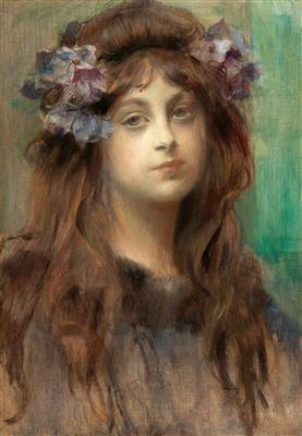 Young Girl with Flowers in her Hair by 
																			Voytech Hynais