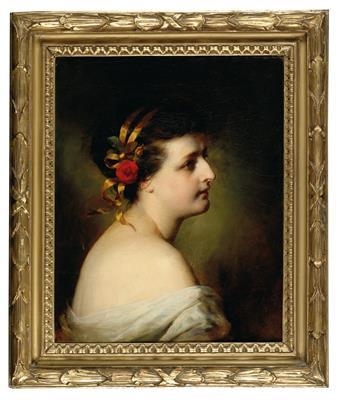 Profile Portrait of a Girl Facing Right with Roses in her Hair by 
																			Friedrich von Amerling