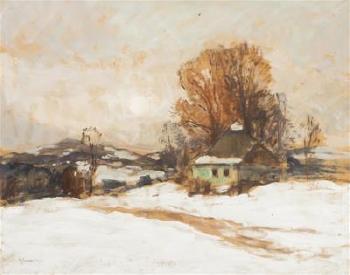 Winter Landscape With A Cottage by 
																	Gustav Macoun