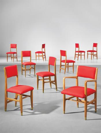 Set of eight side chairs and one armchair, designed for the public administration offices, Forlì by 
																	 ISA Bergamo