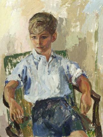 Portrait of a young boy in blue by 
																	Dick Tschiu