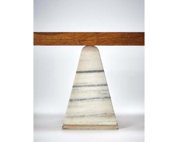 Oak Wood Bench With Two Supports In White Ornavasso Marble by 
																			Carlo Mollino