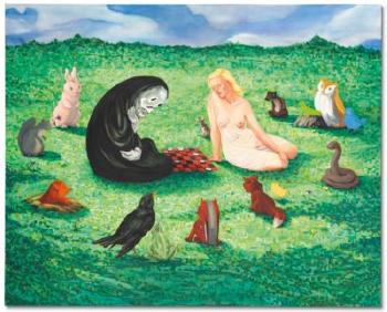 Death Playing Checkers by 
																	Nicole Eisenman