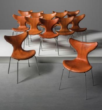 A set of twelve chairs, model no. 3208 by 
																	 Fritz Hansen
