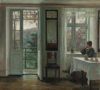 The Artist's Wife Sitting At a Window In a Sunlit Room by 
																	Carl Vilhelm Holsoe