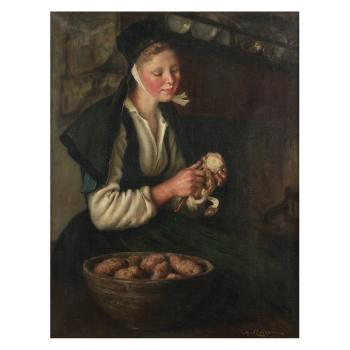 Portrait D'une Jeune Bretonne Epluchant Des Pommes De Terre by 
																	Henri d'Estienne