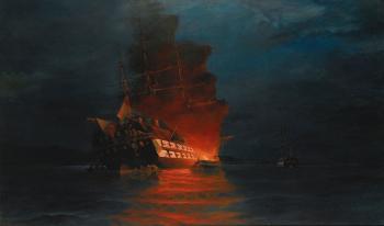 Burning Of A Turkish Flagship by 
																	Constantinos Volanakis