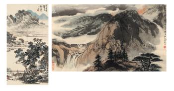 Waterfall In The Misty Mountain Clear Mountain View by 
																	 Fu Ershi