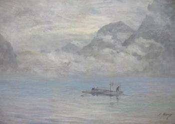 Pêcheurs sur un lac de montagne by 
																	Ernest Victor Hareux