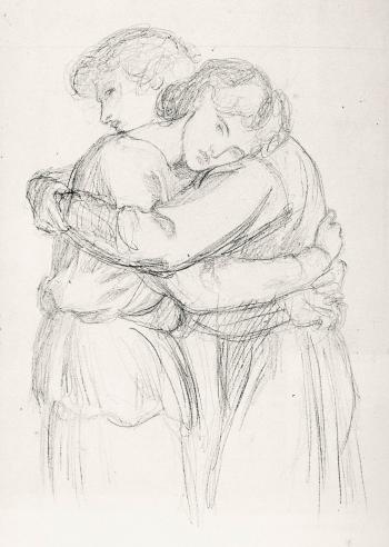 Sketch of Lovers For the Blessed Damozel by 
																	Dante Gabriel Rossetti