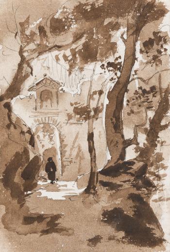 Im Park der Villa Chigi in Ariccia. Verso: Studie eines Brunnens by 
																	Friedrich Salathe