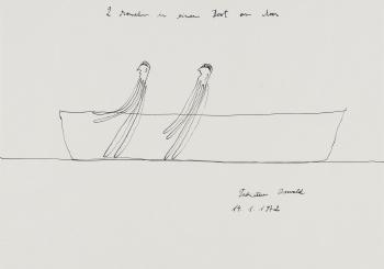 Zwei Menschen In Einem Boot Am Meer by 
																	Oswald Tschirtner