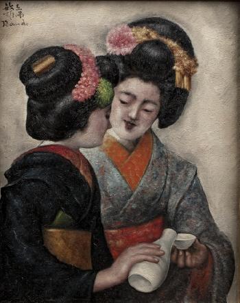 Deux Japonaises Buvant Du Saké by 
																	Toshio Bando