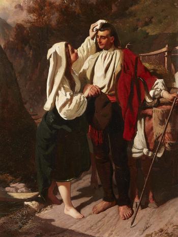 Young Peasant Couple at the Hay Harvest by 
																	Henri-Guillaume Schlesinger