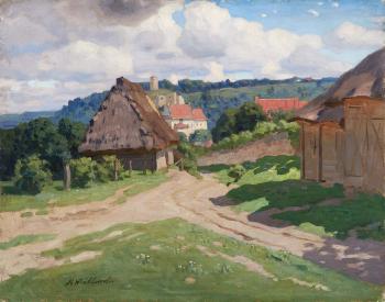Mountain Landscape with a Village and Castle by 
																	Konstantin Haritonov Wroblewsky