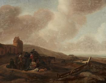 Dune Landscape with Travellers and Merchants by 
																	Jacob Esselens