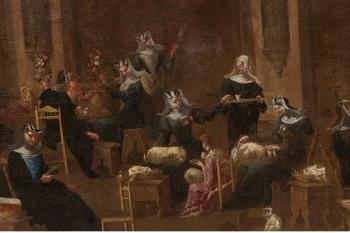 Interno di convento, con suore al lavoro by 
																			Alessandro Magnasco